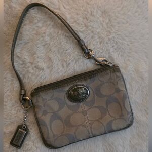 Coach Silver/Beige Metallic Signature Wristlet